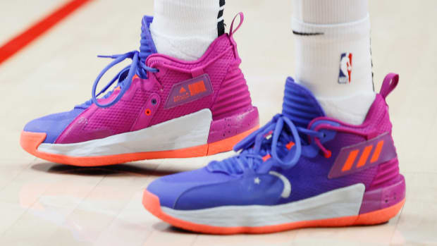 Portland Trail Blazers point guard Damian Lillard wears the adidas Dame 7.